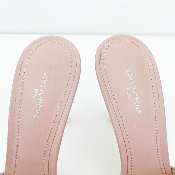 Louis Vuitton Revival Mule Monogram Heel Padded Heels Sandals Natural Nude Beige - Picture 9 of 16